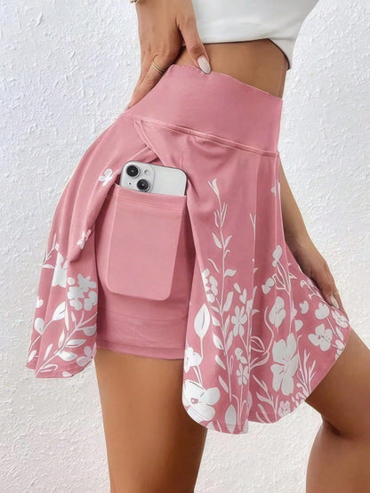 Plus Size 1XL-5XL New Women's Fashion High-Waisted Skirt Pants Phone Pocket Simple Floral Print Ladies Casual Shorts ?