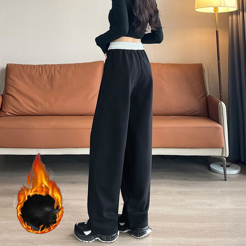 Winter Lady Hot Sale High Waist Thermal Plush Pants Women Chic Straight Leg Fleece Trousers Girls Snow Warm Casual Pants
