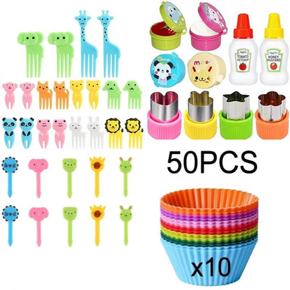 Garfo de Frutas Mini de 48-104 Peças Para Crianças Garfos Fofos de Lanche Palitos de Dente Acessórios de Caixa de Bento Divisórias de Silicone Para Lancheira