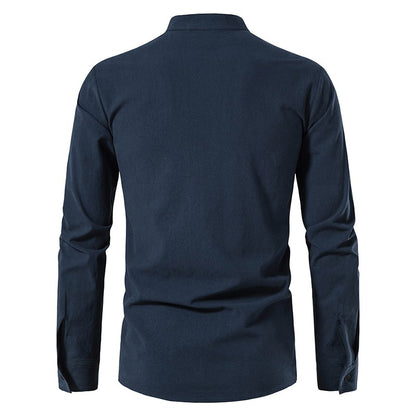 New Men's Casual Blouse Cotton Linen Shirt Tops Long Sleeve Tee Shirt Spring Autumn Slanted Placket Vintage Yoga Shirts