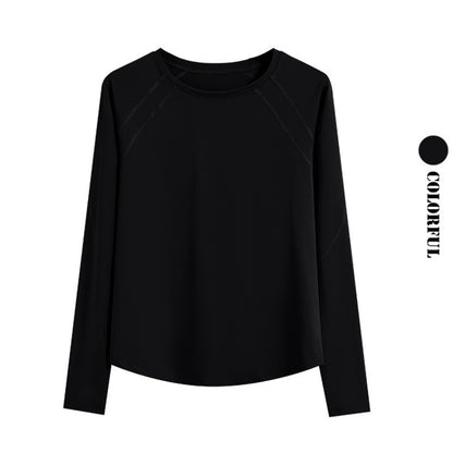 DRUR Women Long Sleeve Yoga Shirt Quick Dry Breathable Workout Top O-Neck Lightweight Pilates Running Tee Activewear Gym Clothes