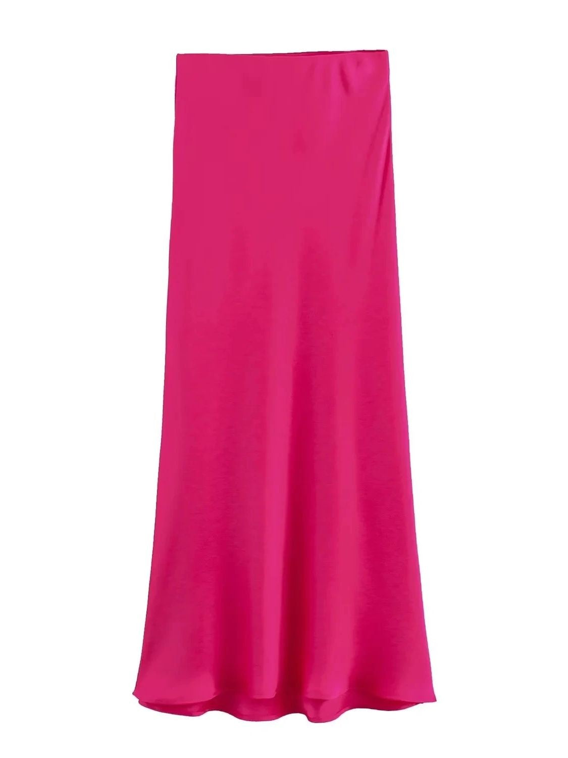 XNWMNZ Women's Fashion 2023 Flowing Satin Midi Skirt Women Vintage Elastic High