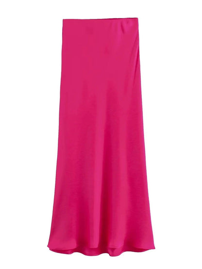 XNWMNZ Women's Fashion 2023 Flowing Satin Midi Skirt Women Vintage Elastic High