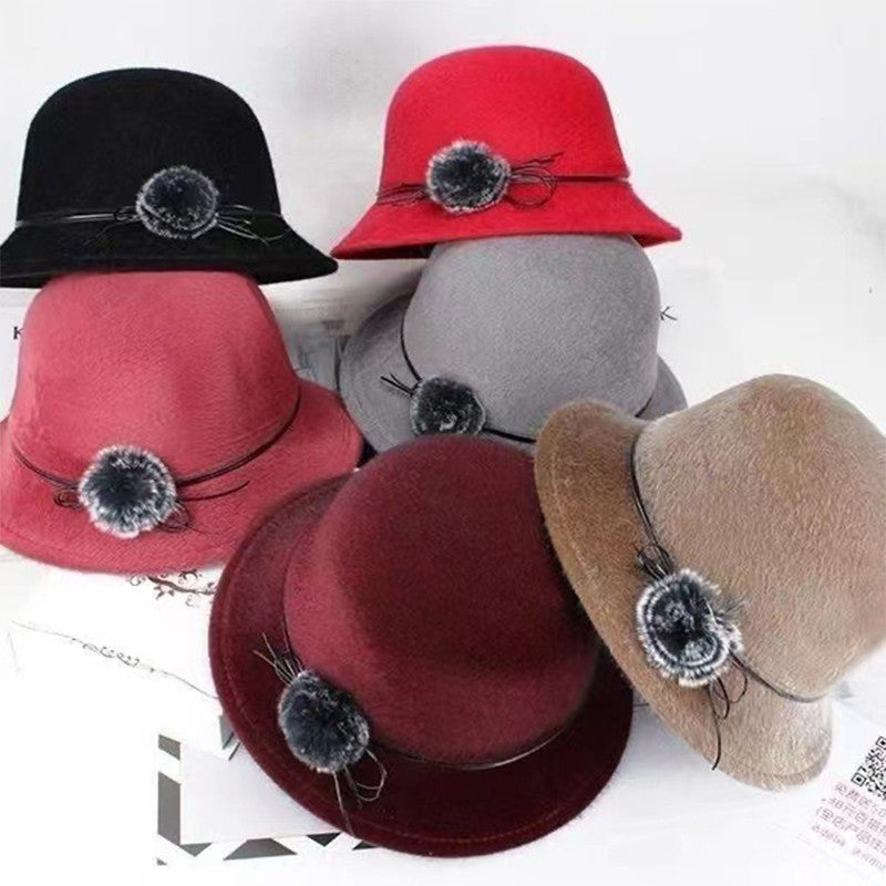 Flat Top Fedoras Hats for Women Solid Color Imitation Woolen Jazz Cap Elegant British Wide Brim Ladies Caps Bowler Hats Fedora