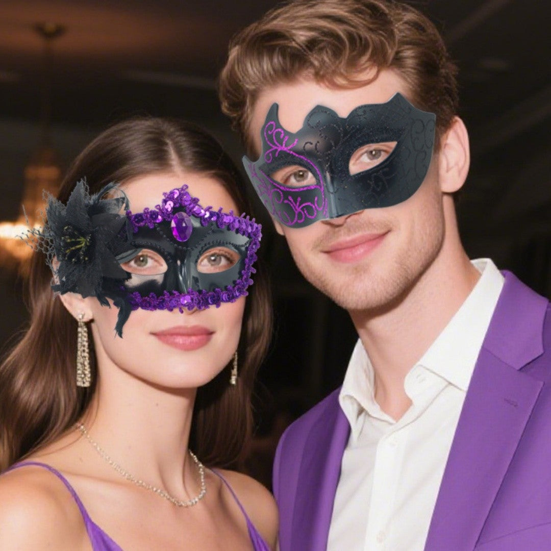 2PCS Couple Masks Sexy Painted Masquerade Venice Feather Flower Party Half Face Cover Wedding Carnival Performance Costume Prom