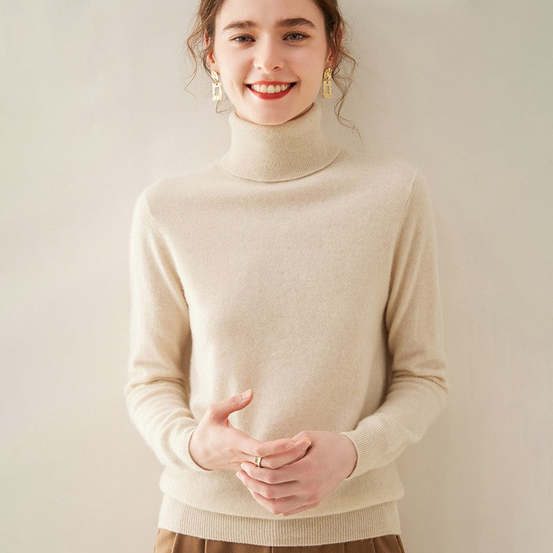 Suéter de Cashmere Feminino Gola Alta Manga Comprida Pulôver de Malha 100% Cashmere Puro Suéter Básico Versão Coreana Top Feminino