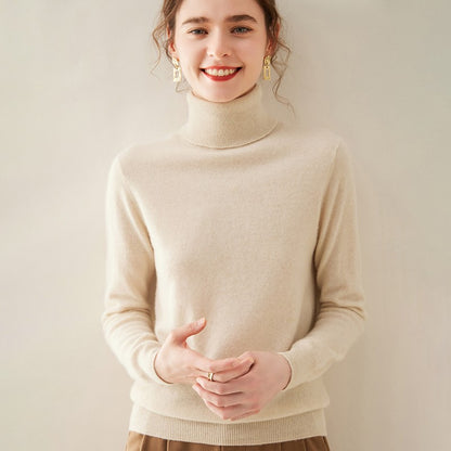 Suéter de Cashmere Feminino Gola Alta Manga Comprida Pulôver de Malha 100% Cashmere Puro Suéter Básico Versão Coreana Top Feminino
