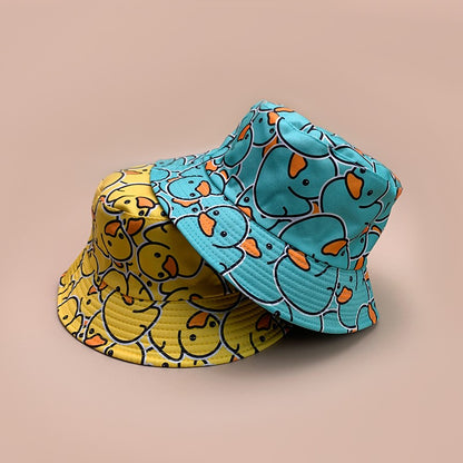 Cartoon Yellow Duck Bucket Hats New Unisex Cute Sunshade Double Sided Wearable Fashion Casual Versatile Outdoor Fisherman Caps