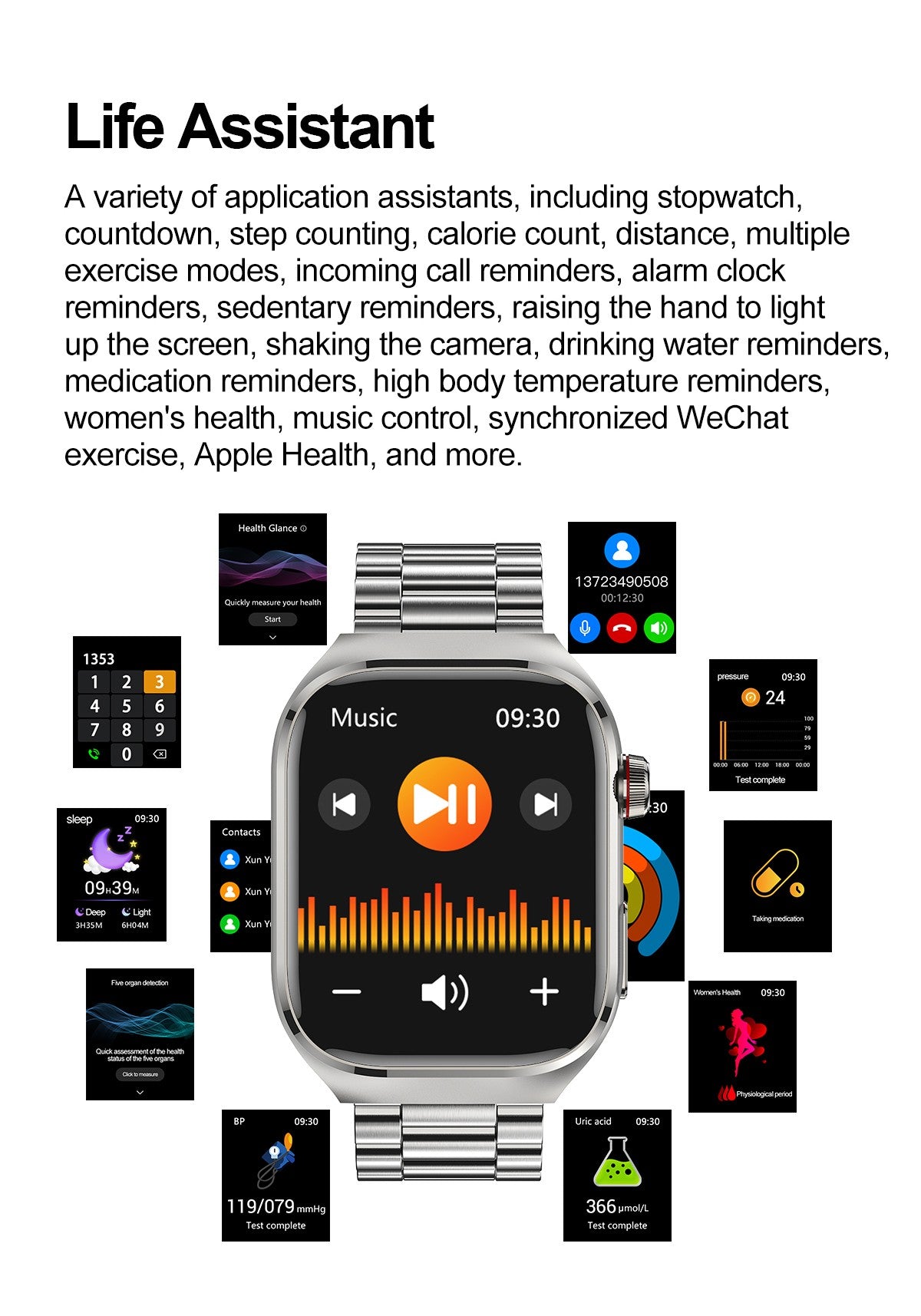 Smartwatch 2025 Novo ECG Chamada BT Feminino Frequência Cardíaca Lipídios Sanguíneos Ácido Úrico Saúde Monitores AI Voz 650mAh Esportivo