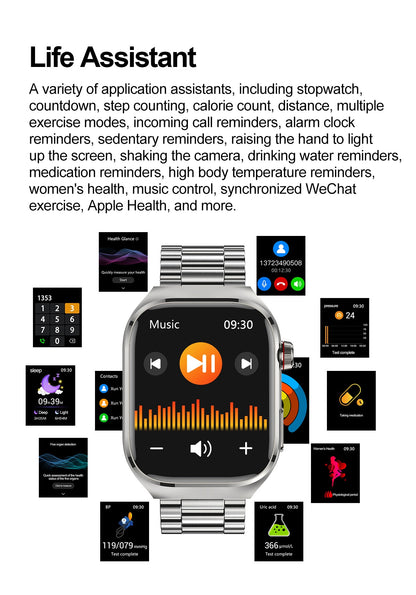 Smartwatch 2025 Novo ECG Chamada BT Feminino Frequência Cardíaca Lipídios Sanguíneos Ácido Úrico Saúde Monitores AI Voz 650mAh Esportivo