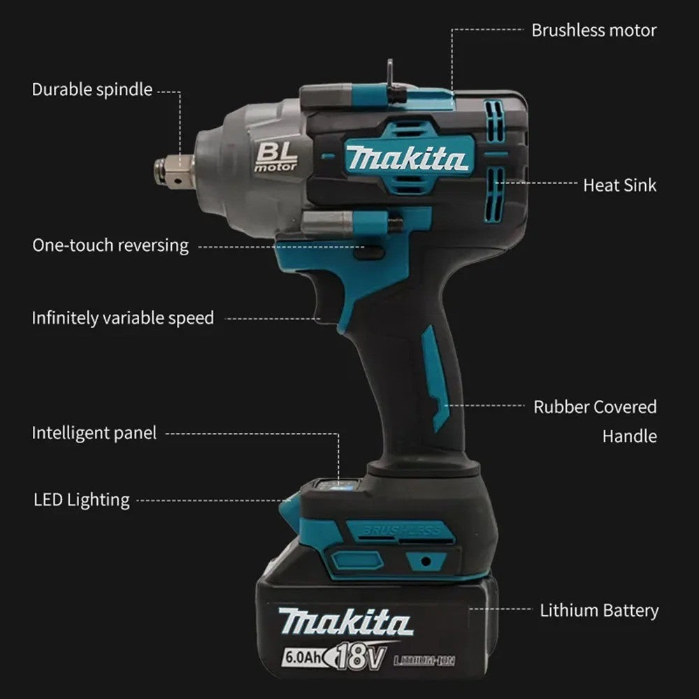 Makita Brushless 2000Nm Alto Torque Chave de Remoção de Reparo de Pneu de Carro Air Cannon Ferramenta Elétrica 18V Bateria Makita Aplicável Uso Doméstico Faça Você Mesmo