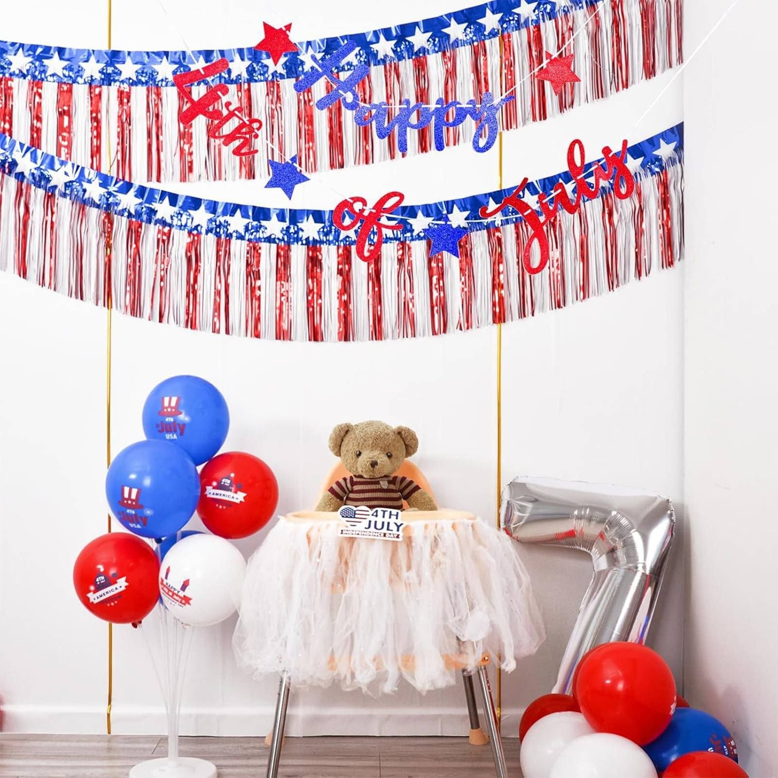 USA Flag Fringe Banner Tinsel Streamer Foil Tassel Garland For Independence Day Fourth Of July Indoor And Outdoor Decoration