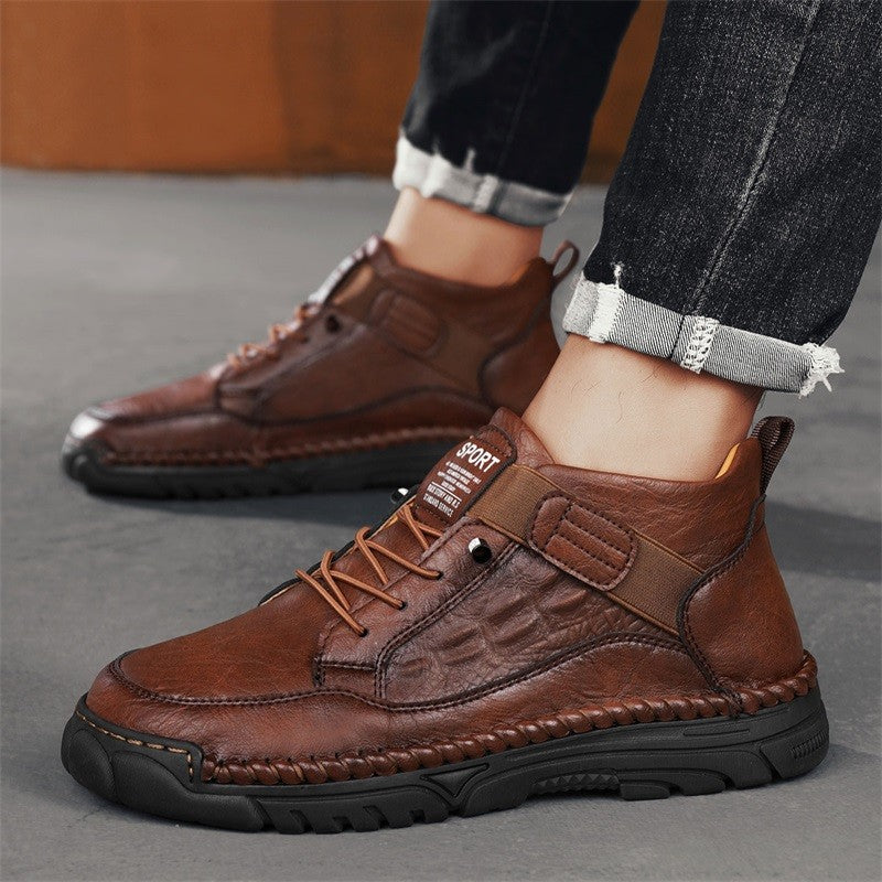 Italian Men's Outdoor Walking Boots Casual Leather Comfy Designer Driving Flats Fashion Vintage Handmade Thick Bottom Sneakers