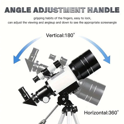 Telescópio Astronômico 150X, Refrator de Abertura de 70mm, Telescópio Portátil de Viagem com Adaptador de Celular e Controle Remoto Sem Fio