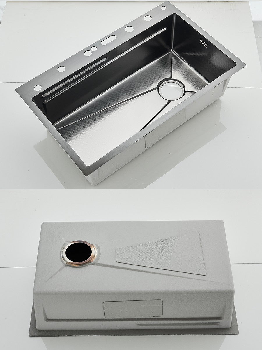 304 Stainless Steel Kitchen Sink Double Waterfall Single Slot Integrated Digital Display Faucet Set Soap dispenser Cup Washer