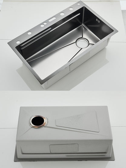 304 Stainless Steel Kitchen Sink Double Waterfall Single Slot Integrated Digital Display Faucet Set Soap dispenser Cup Washer