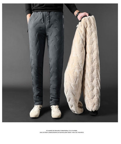 Men's Winter Thiened Fce Lined down Cotton Pants Casual Spor Long Trousers Loose Fit Warm Outerwear for Autumn And Winter