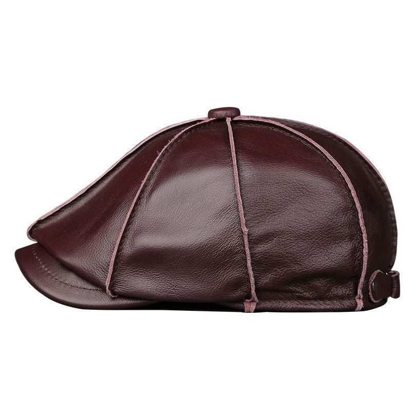 Men's Beret 100% Genuine Leather Head Layer Cowhide Outdoor Warm Octagonal Cap Waterproof Soft Wear Four Seasons Appropriate