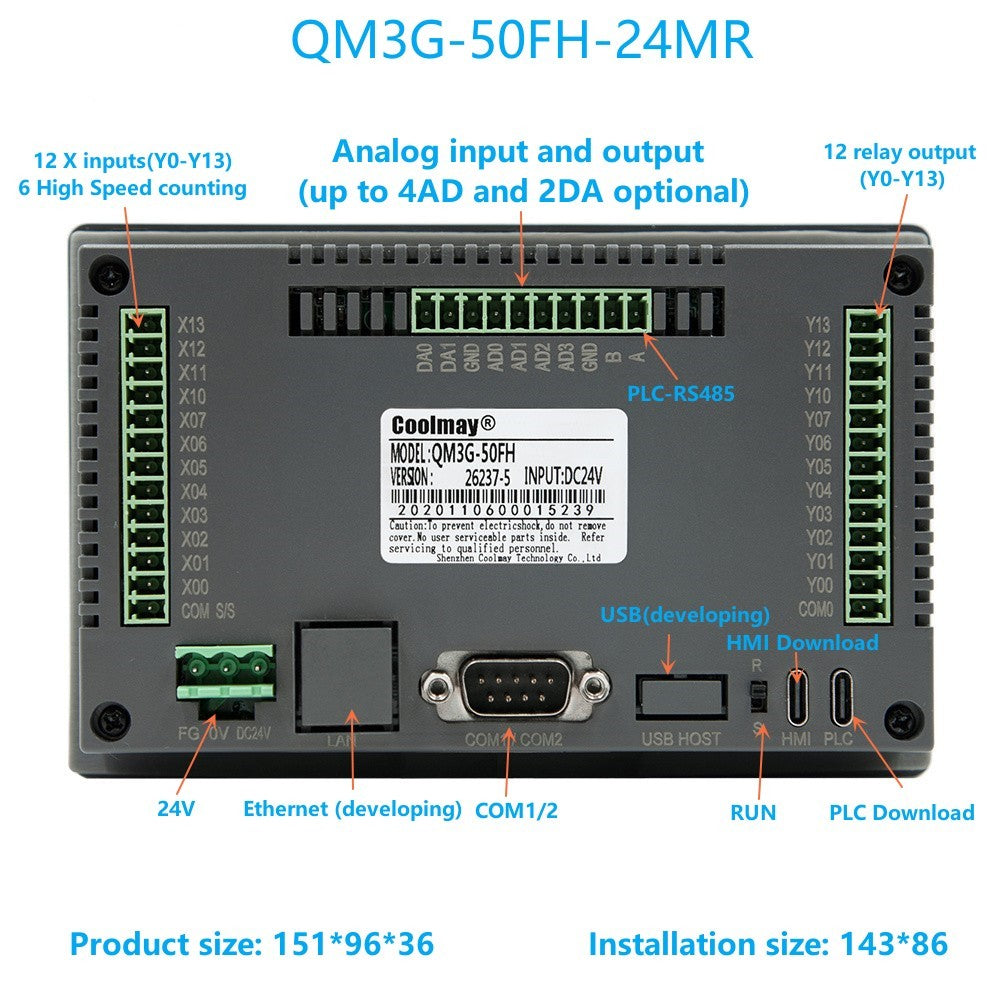 IHM CLP Integrado Tudo-em-Um Coolmay Série QM3G Suporta Personalização Analógica e Ethernet Modelos Disponíveis de 4.3''/5''/7''/10''