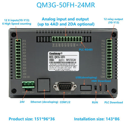 IHM CLP Integrado Tudo-em-Um Coolmay Série QM3G Suporta Personalização Analógica e Ethernet Modelos Disponíveis de 4.3''/5''/7''/10''
