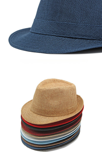 Middle-aged Spring and Summer Outdoor Sun Protection Hat Beach Top Hat Female Casual Retro Jazz Linen Hat  Fedoras for Man Party