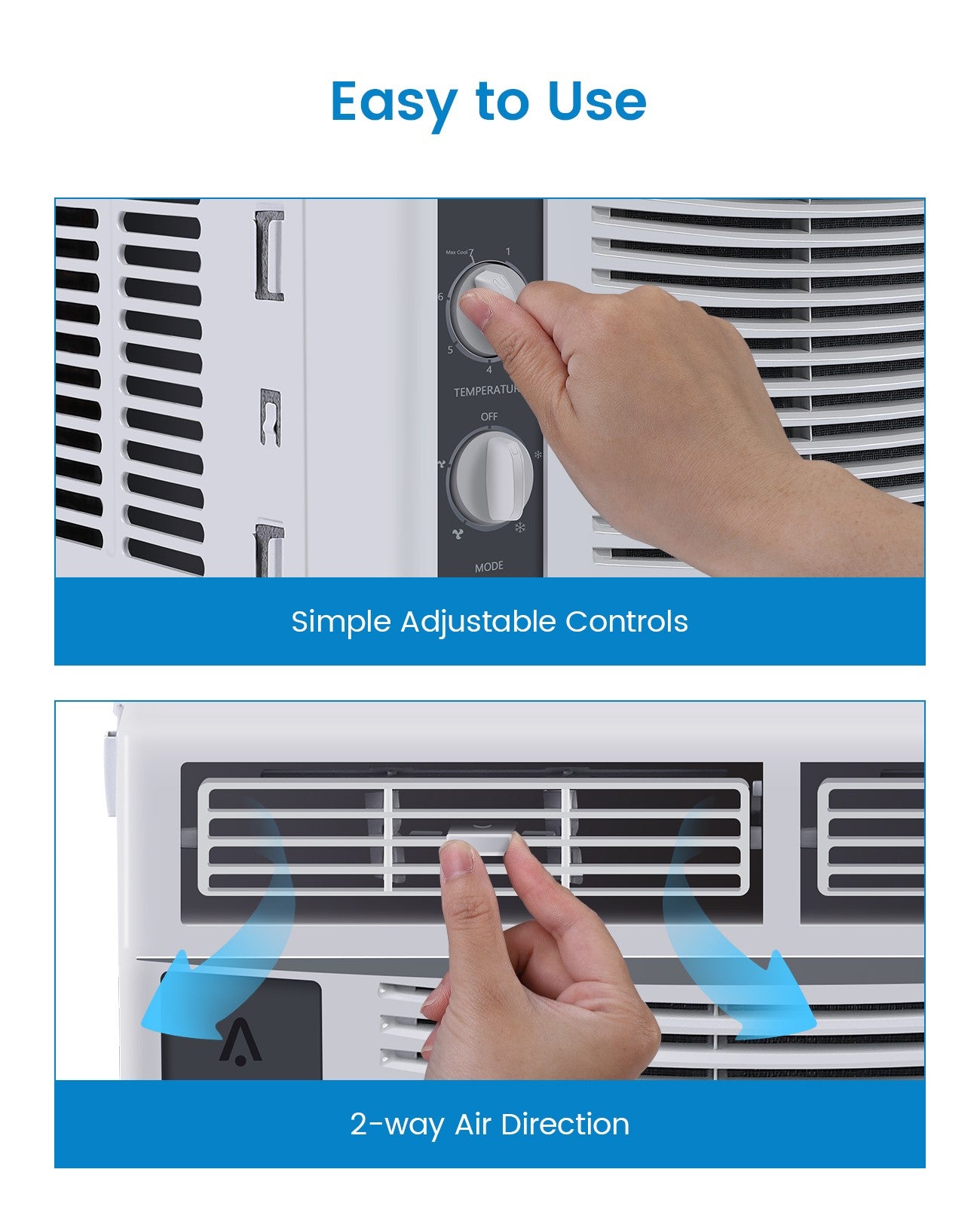 Ar-Condicionado de Janela de 5.000 BTU, Resfria Até 13,9 m², Operação Silenciosa, Unidade de Janela de AC com Ajuste de Temperatura de 7 Velocidades, 2 Ventiladores