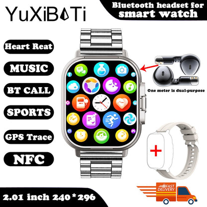 Smartwatch TWS 2 em 1 com fones de ouvido Relógio esportivo fone de ouvido Bluetooth Relógio de chamada Monitor de saúde masculino NFC Smartwatch feminino Fone de ouvido