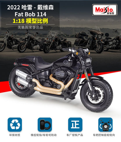 Maisto 1:18 Harley-davidson 2022 Fat Bob 114 Mock-up Alloy Motorcycle Model With Base Finished Toys Gift Collection Accessories