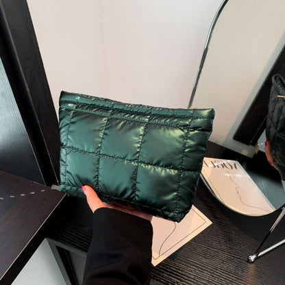 Cotton Filled Puffer Pouch PU Leather Storage Purse Puffer Padded Makeup Bag Waterproof Solid Color Thick Plaid Clutch Bag Work