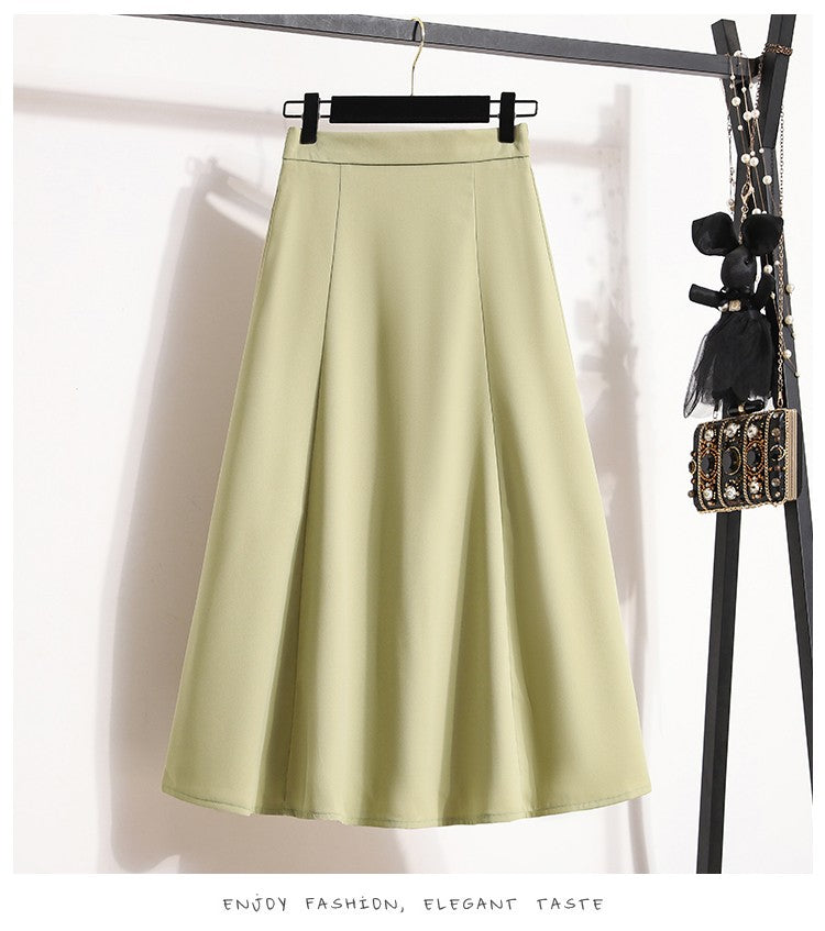 Ladies' Summer High Waist Plus Size Skirts 2026 Mid To Long Flowing Suit Skirt New Style Casual Solid Color A-line Skirt