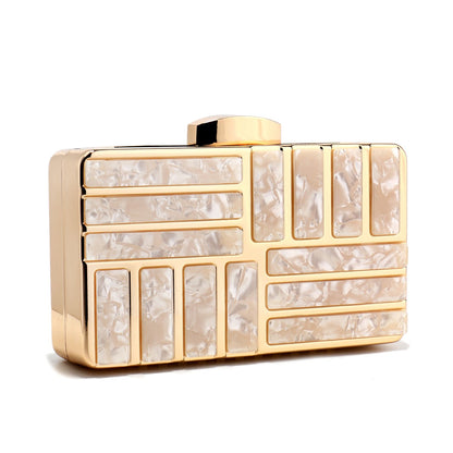 Acrylic Women Clutch Evening Bags Flap Luxury New Arrival Hollow Out Style Glitter Handbags Metal Chain Party Wedding Bridal Pro