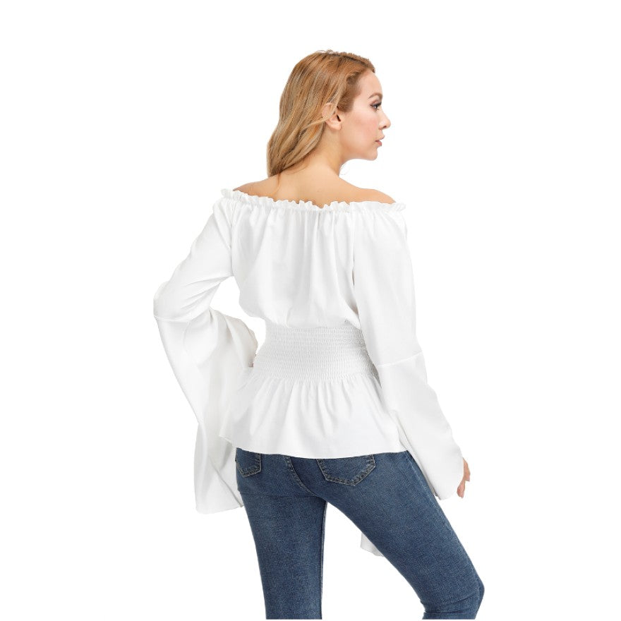 Renaissance Off Shoulder Long Sleeves Corset Blouse Women Medieval Victorian Costume Gothic Pirate Shirt Plus Size Boho Top