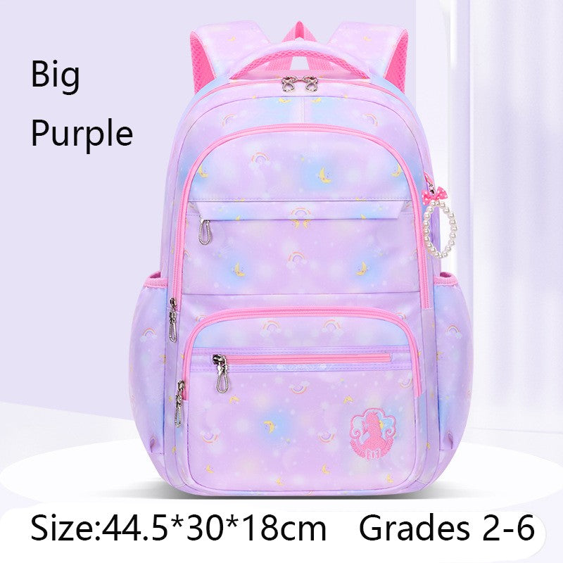 Fashion Moon Rainbow Girl School Bag Children Kid Backpack Cute Waterproof Large Capacity Gradient Pink Teenage Travel Backpack