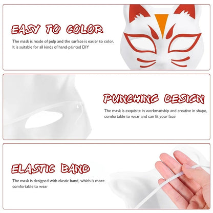 5PCS Therian Masks White Cat Masks Blank DIY Halloween Mask Animal Half Facemasks Masquerade Cosplay Party