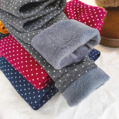 Girls Cotton Dot Print Leggings Autumn Winter Kids Fleece Warm Pants Baby Girl Slim Plus Thicken Trousers Children Clothes