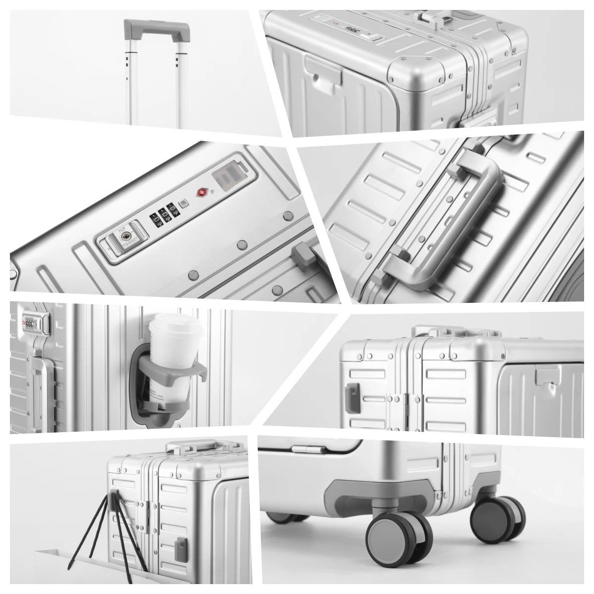 All Aluminum-magnesium Suitcase Front Opening Rolling Luggage with USB Charging Plug TSA Lock Trolley Case 20" Boarding Travel