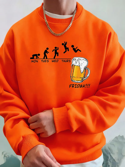 Friday Beer Lover Funny Printed Men Sweatshirt Winter Fleece Warm Hoodies Korean Loose Crewneck Pullovers Hip Hop Male Clothes
