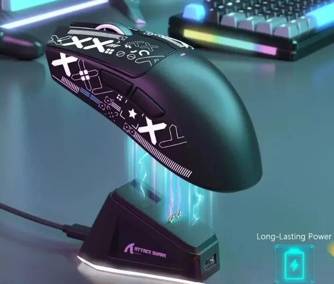 Mouse Gamer Sem Fio ATTACK SHARK X11 Base de Carregamento Sensor Gamer PixArt PAW3311 BT/2.4G Sem Fio/Com Fio Presente Adesivo Antiderrapante