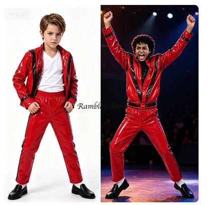 Red Jackets for Michael Jackson Cos Dancing Clothes Children Kids Halloween Purim MJ Dancer King Cos Performance Suits