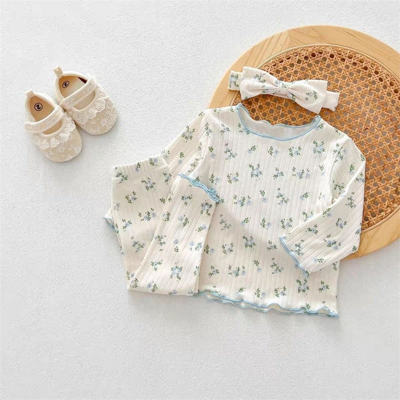 2Pcs Soft Breathable Kids Newborn Baby Pajamas Set 0-3Y Infant Pink Floral Cotton Home Wear Suit Toddler Girls Sweet Loungewear