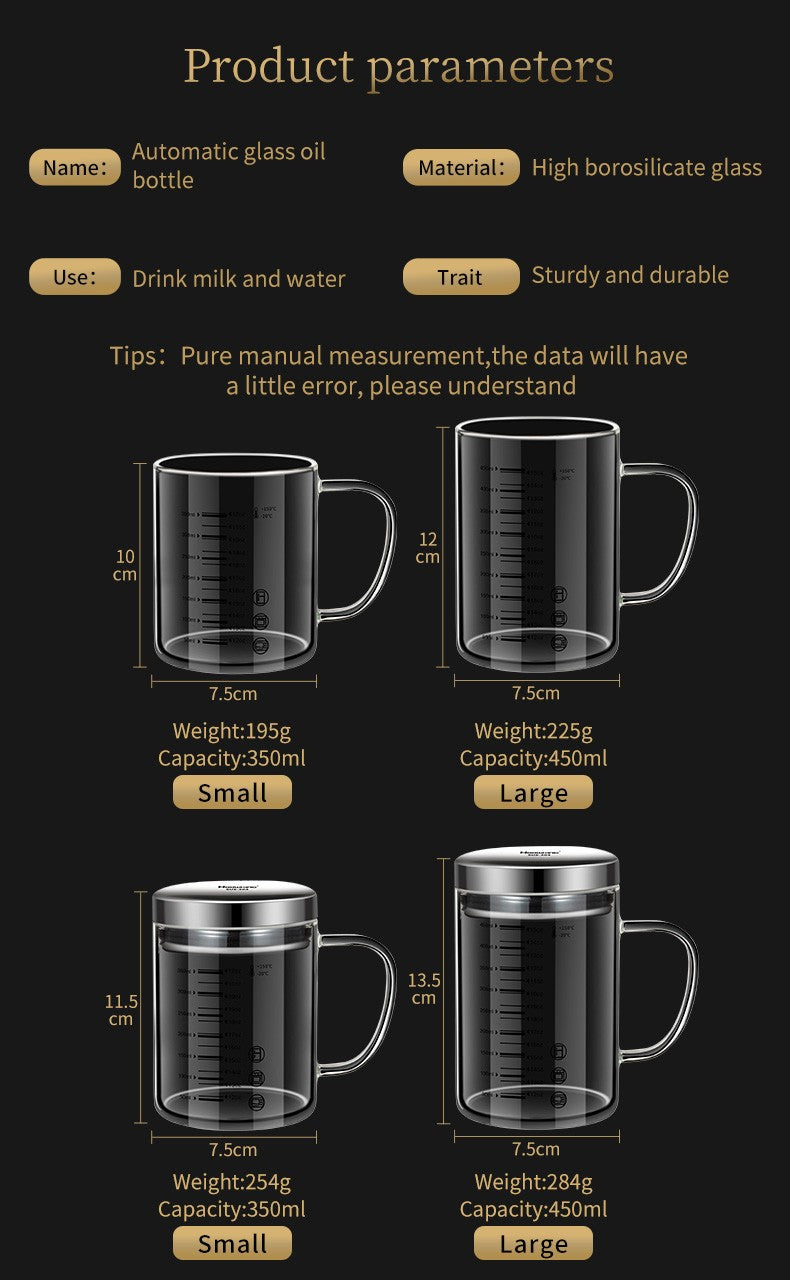 Y-244 Copo de Leite Caneca de Café Copo Medidor Graduado com Alça de Vidro Borossilicato Copos Medidores de Qualidade Alimentar Multifuncionais