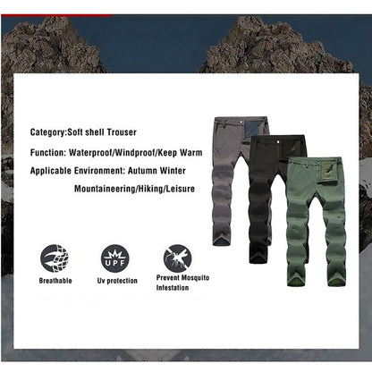TRVLWEGO Winter Men Camping Hiking Pants Tactic Travel Soft Shell Warm Waterproof Fleece Windproof Outdoor Trekking Trousers