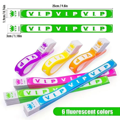 100pcs VIP Neon Paper Bracelets Fluorescent Waterproof Disposable Bracelets Tamper-Proof For Parties, Music Festivals & Events
