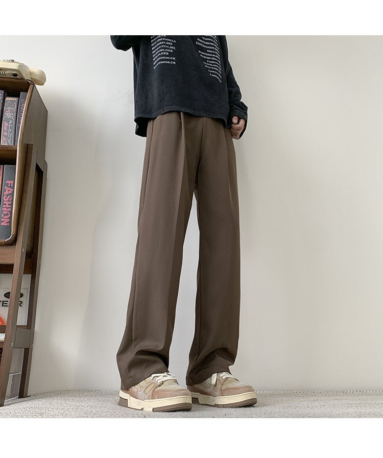 Brown/Black Suit Pants Men Fashion Society Mens Dress Pants Korean Loose Straight Casual Pants Mens Office Formal Trousers S-3XL