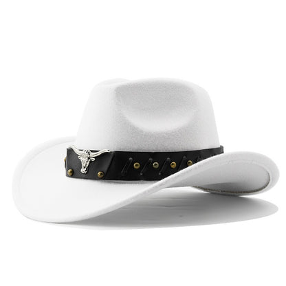 New Vintage Western Cowboy Hat For Men's Gentleman Lady Jazz Cowgirl With Leather Wide Brim Cloche Church Sombrero Hombre Caps