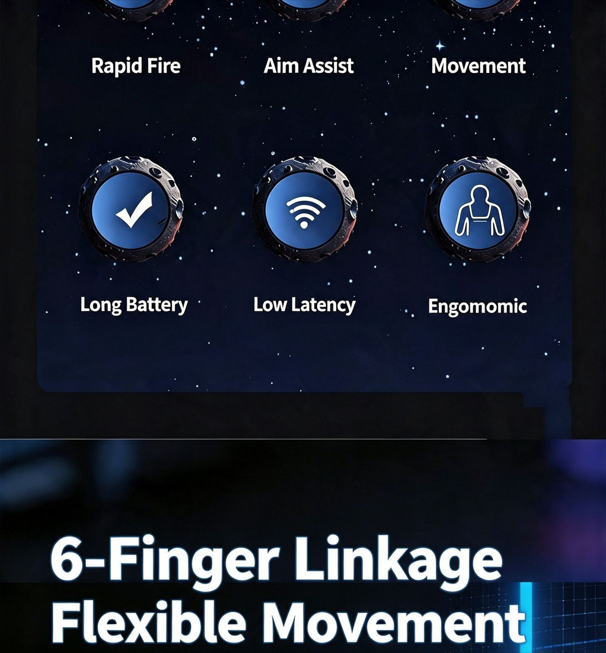 NEW Six Fingers Linkage Gamepad Mobile PUBG Game Trigger L1 R1 ABS Body Alloy Key Mechanical Buttons for 6.0-14.0mm Smart Phone