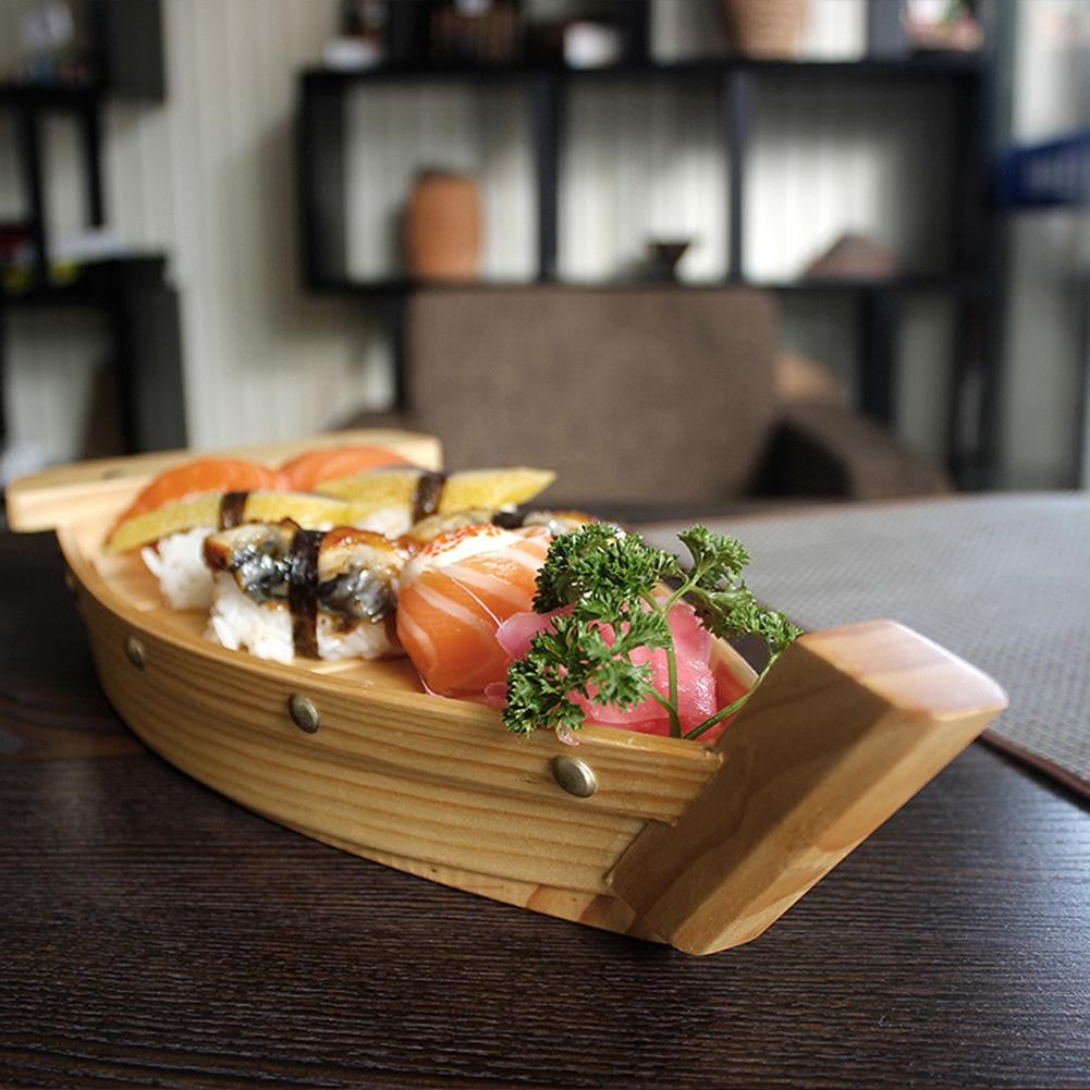 Japanese Style Wooden Ship Shaped Sushi Sashimi Tray Durable Creative Platter Cuisine Tableware Decoration Ornament