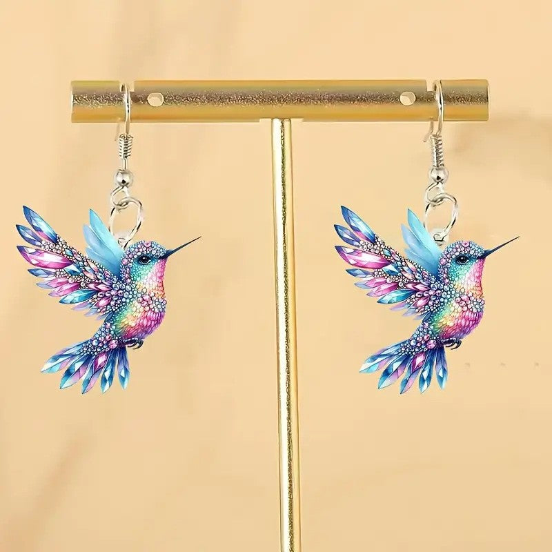 Brincos de beija-flor FTCY de acrílico para mulheres estilo retrô coloridos brincos de pássaro pendurados presentes de joias femininas
