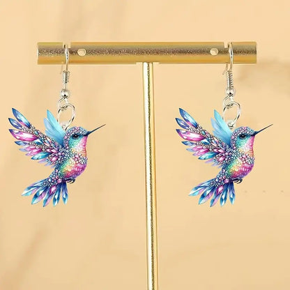 Brincos de beija-flor FTCY de acrílico para mulheres estilo retrô coloridos brincos de pássaro pendurados presentes de joias femininas