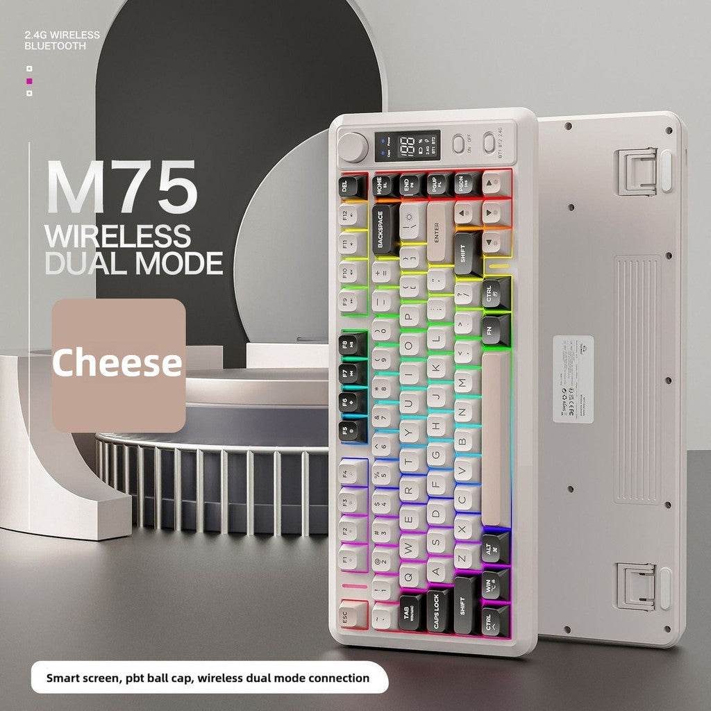 Teclado Gamer Sem Fio Compacto FREE WOLF M75 82 Teclas - Modo Duplo (Bluetooth/2.4G) Retroiluminação RGB Tela OLED Bateria Grande